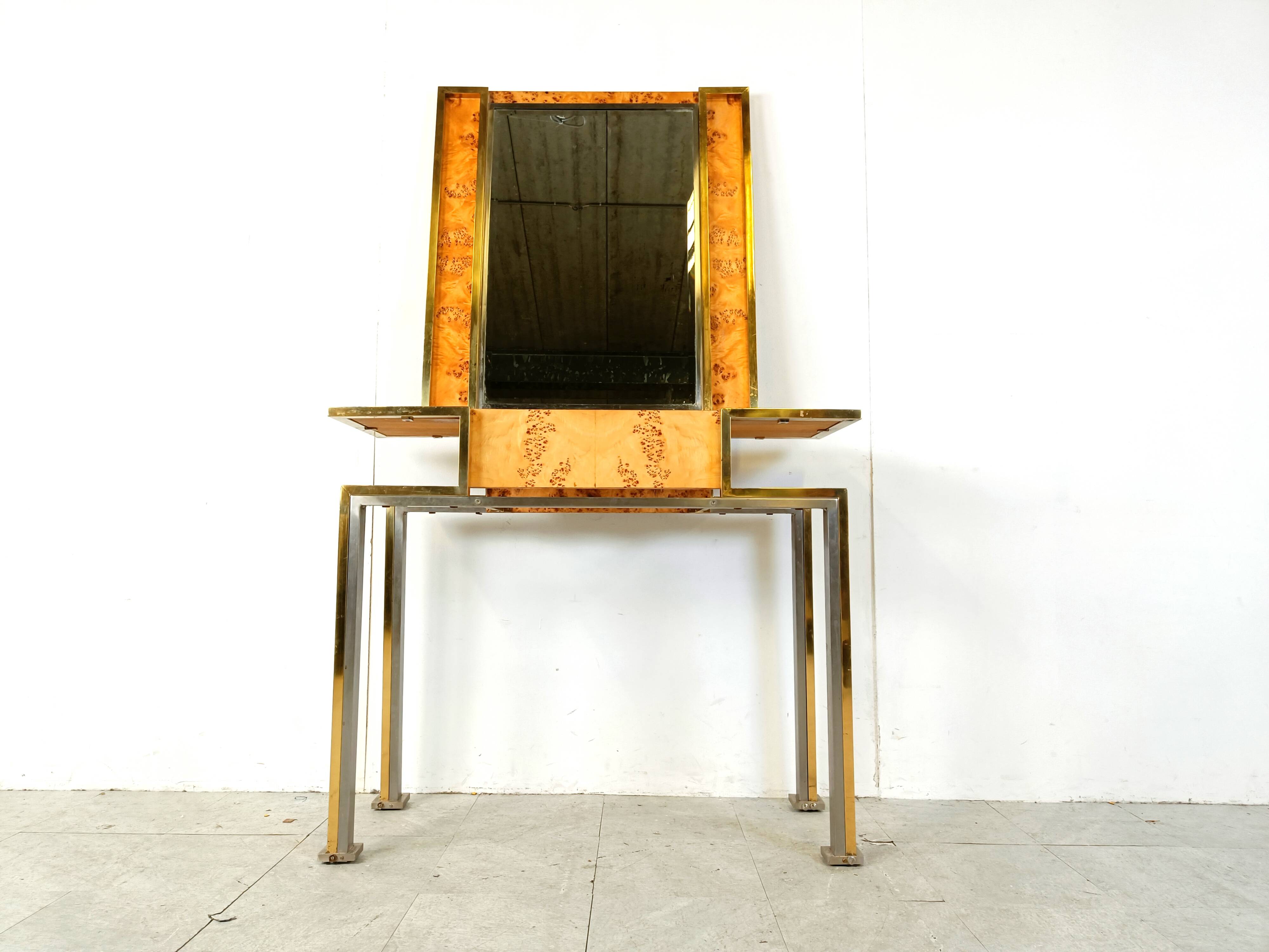 Vintage burl wood console with mirror, 1970s