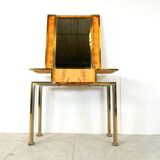 Console vintage en loupe avec miroir, 1970
