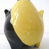 Two-colour yellow and black tripod lamp base from the 1950s.