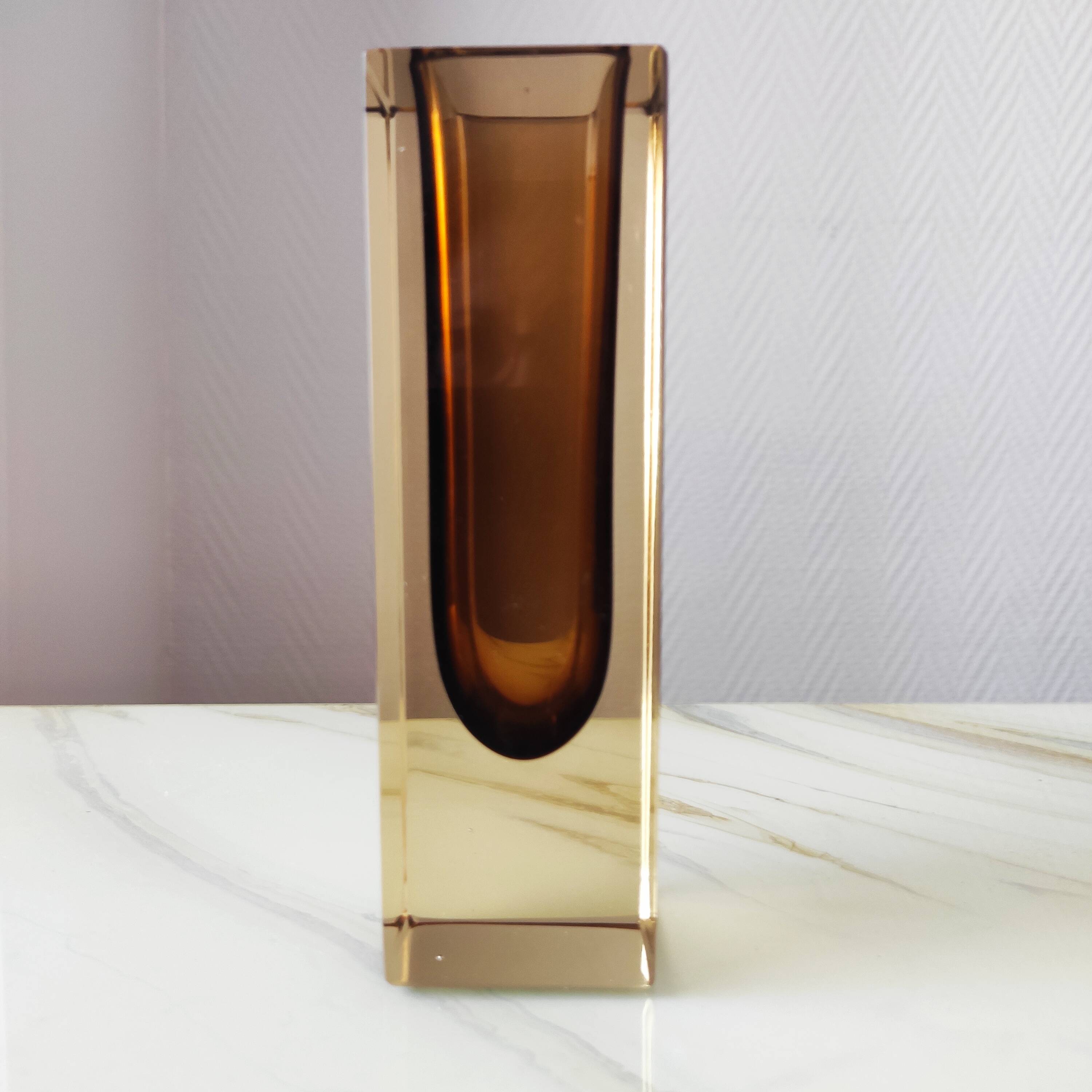 Amber Murano glass soliflore vase Sommerso 1970