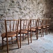 Set of 6 Fischel bentwood bistro chairs, Czechoslovakia, circa 1930–1950.