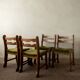 Brutalist Oak Razorback Dining Chairs with Green Velvet, 1970s, Set of 4