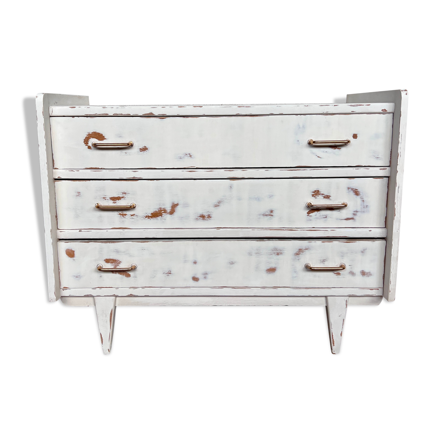 White patinated chest of drawers vintage feet compass