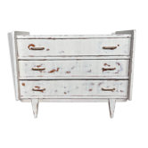 Commode blanche patinée vintage pieds compas