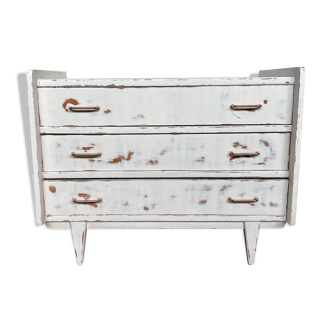 White patinated chest of drawers vintage feet compass