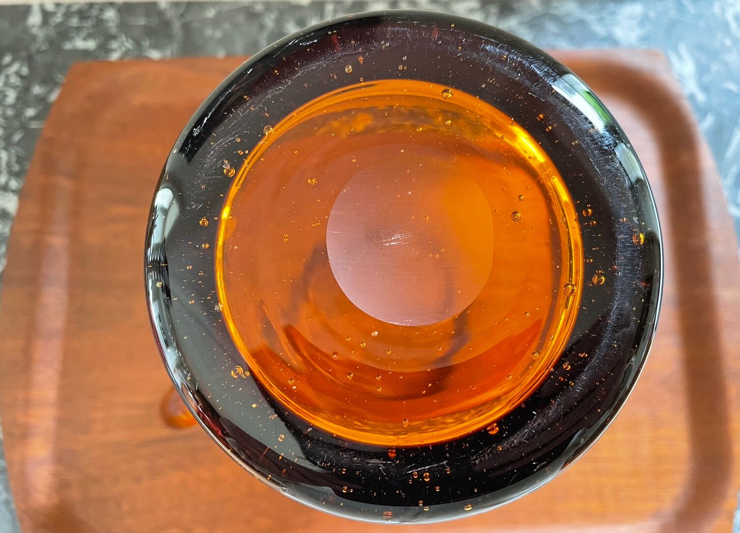 Amber pitcher bubbled glass