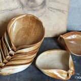 Eight ramekins"shells"vintage enamelled potter's sandstone