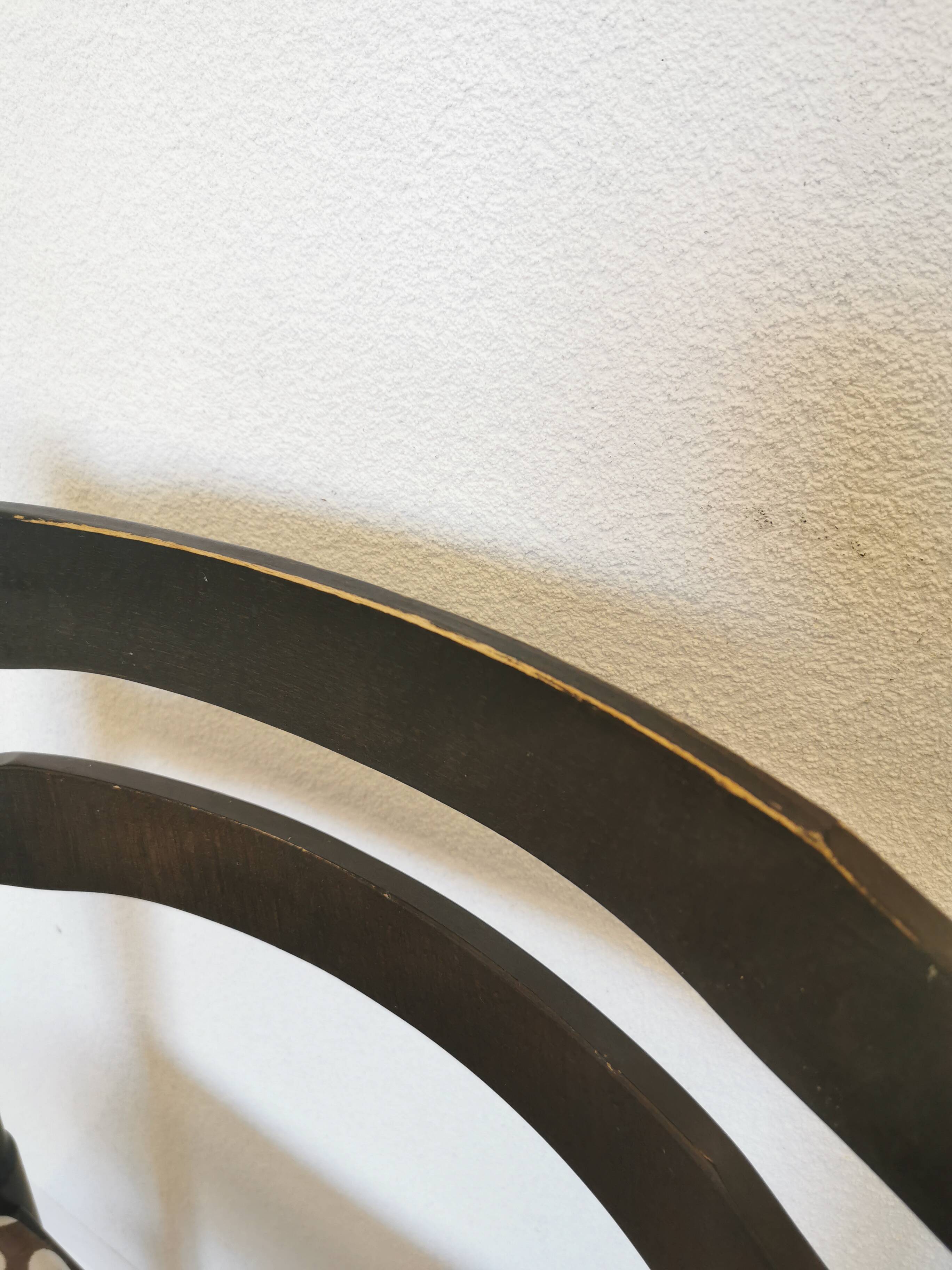 Set of 2 Vintage Wooden Dining Chairs: Brown & White Polka Dot Fabric 80s