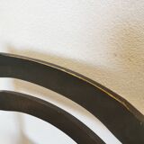 Set of 2 Vintage Wooden Dining Chairs: Brown & White Polka Dot Fabric 80s