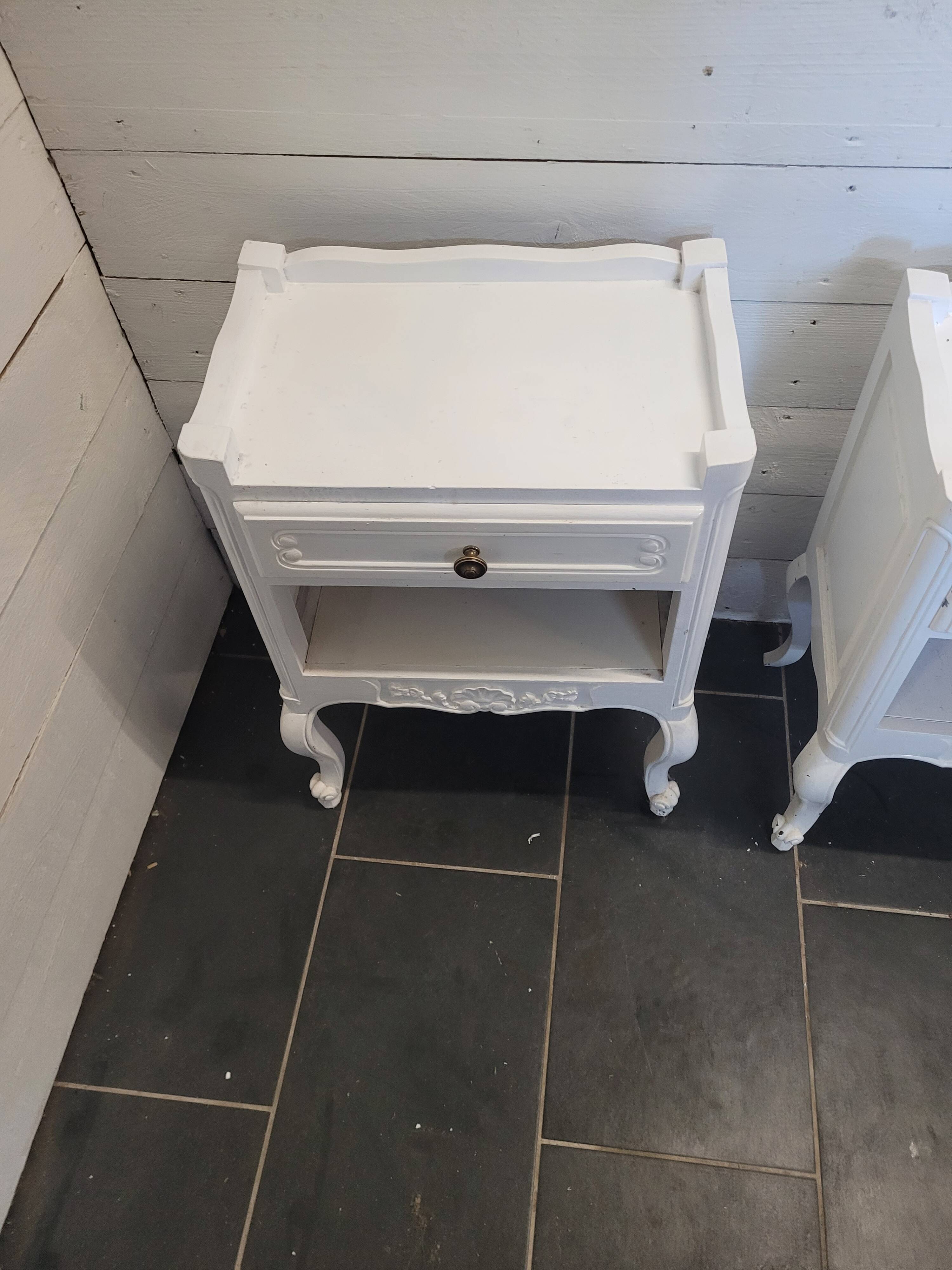 Pair of white patinated Louis XV style bedside tables