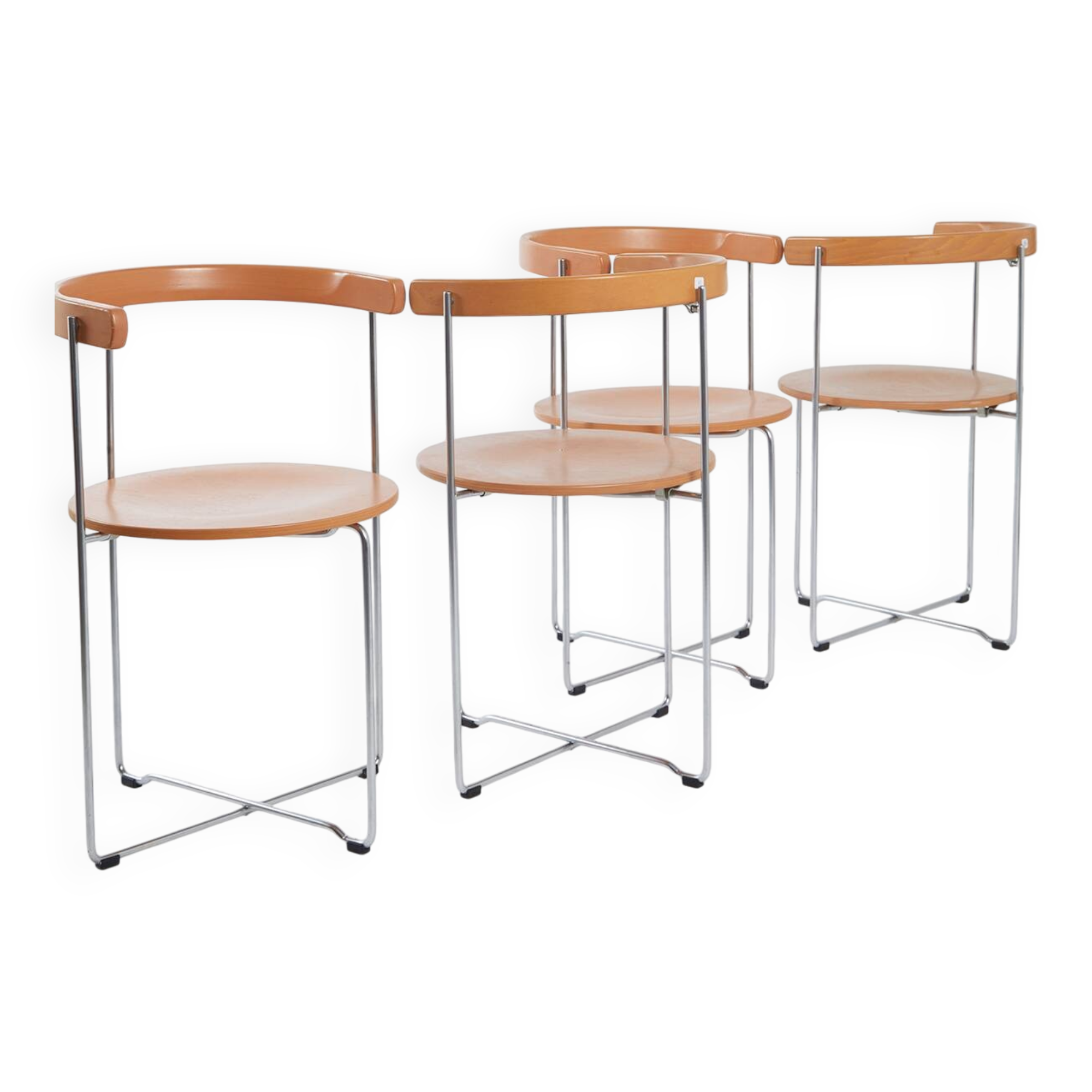 Set of 4 soley chairs in wood and chrome, valdimar hardarson for kusch+