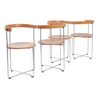 Set of 4 soley chairs in wood and chrome, valdimar hardarson for kusch+
