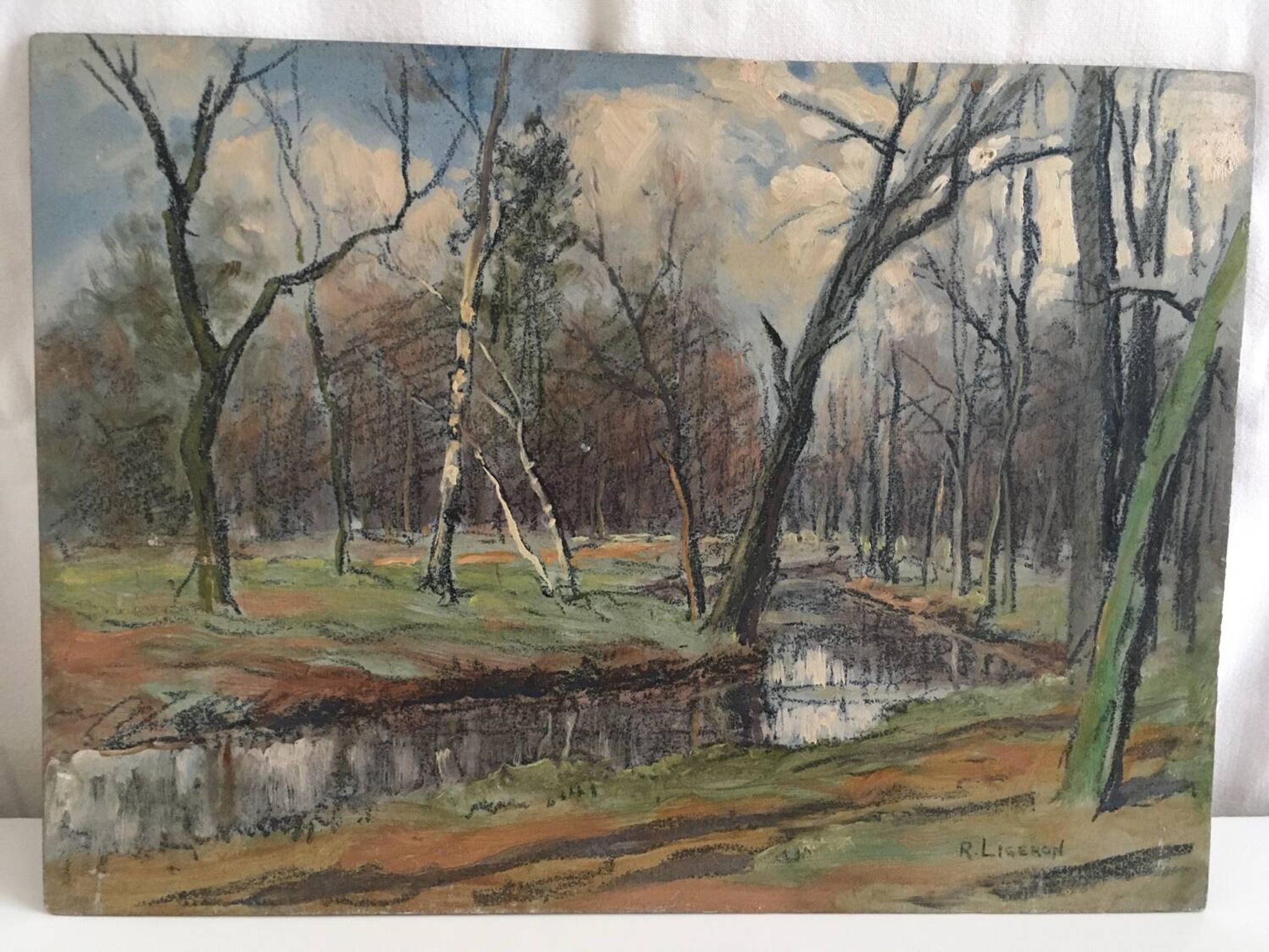 Old oil painting Forest landscape.