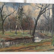 Old oil painting Forest landscape.