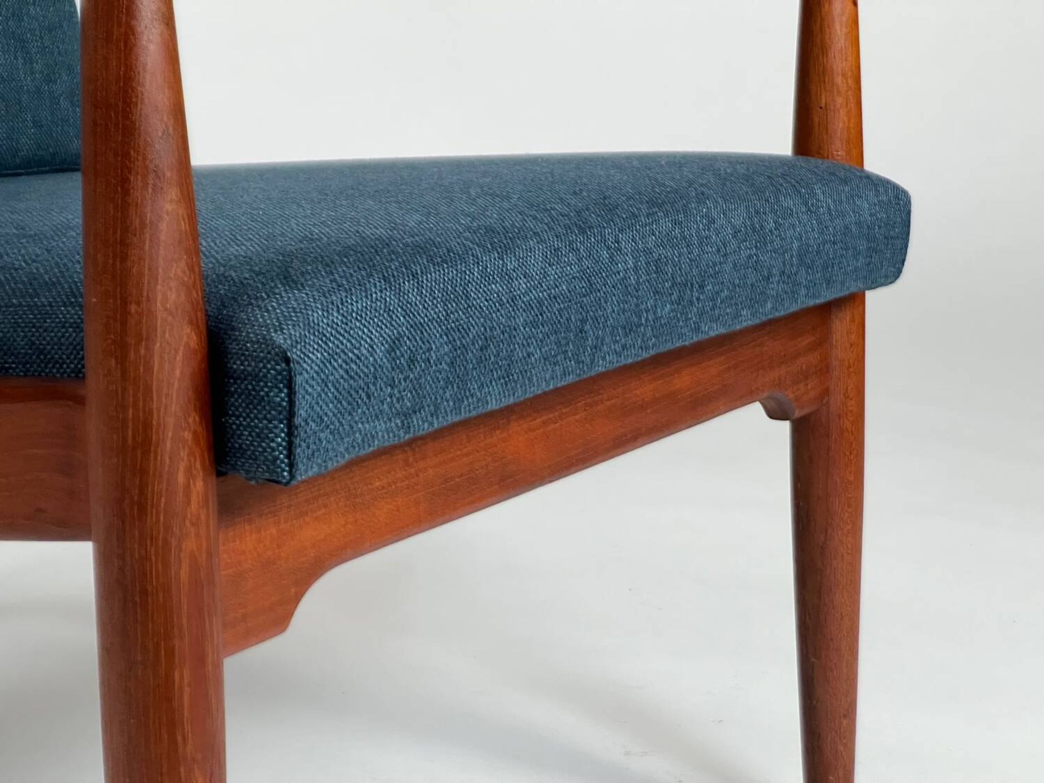 Mid-century teak armchair easy chair reupholstered 60s vintage
