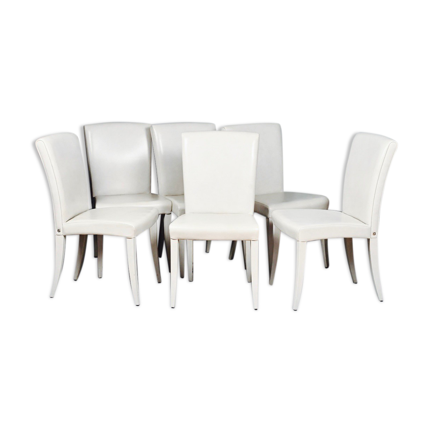 Suite of 6 chairs in ivory white leather