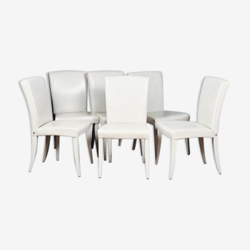 Suite of 6 chairs in ivory white leather