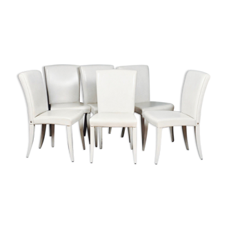 Suite of 6 chairs in ivory white leather