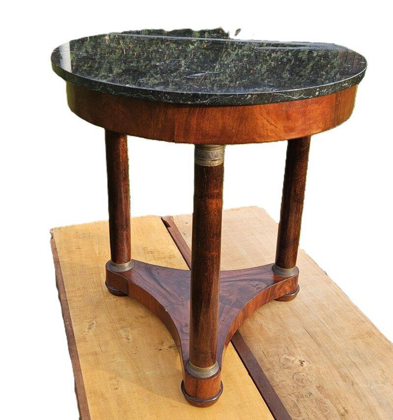 Small Empire Style Pedestal Table in Mahogany and Black Veined Marble, 19th Century