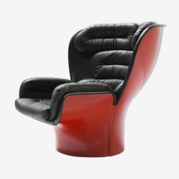 Vintage Elda chair in black leather & red shell by Joe Colombo for Comfort Italy
