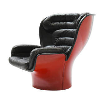 Vintage Elda chair in black leather & red shell by Joe Colombo for Comfort Italy