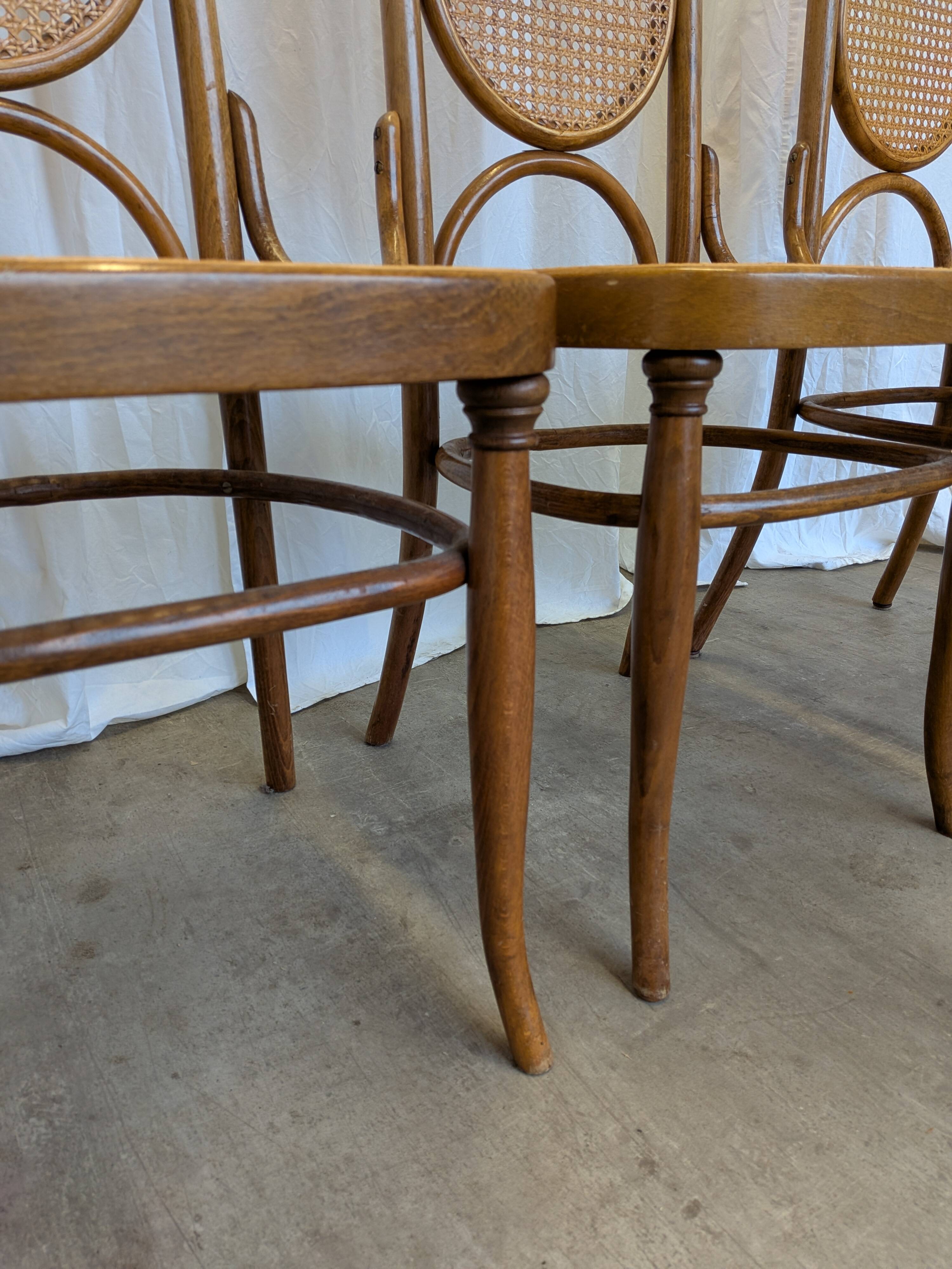 Set of 4 Vintage Bentwood Cane Dining Chair, Thonet Style, 1970s Yugoslavia