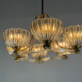 Venetian chandelier in colourless Murano glass and brass, circa 1940.