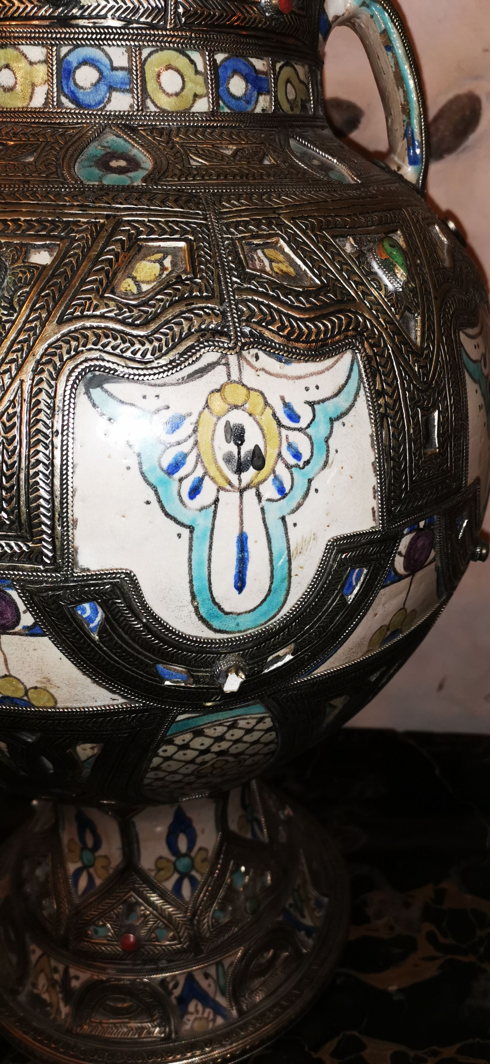 Large potiche vase in cermal and orientalist silver Morocco