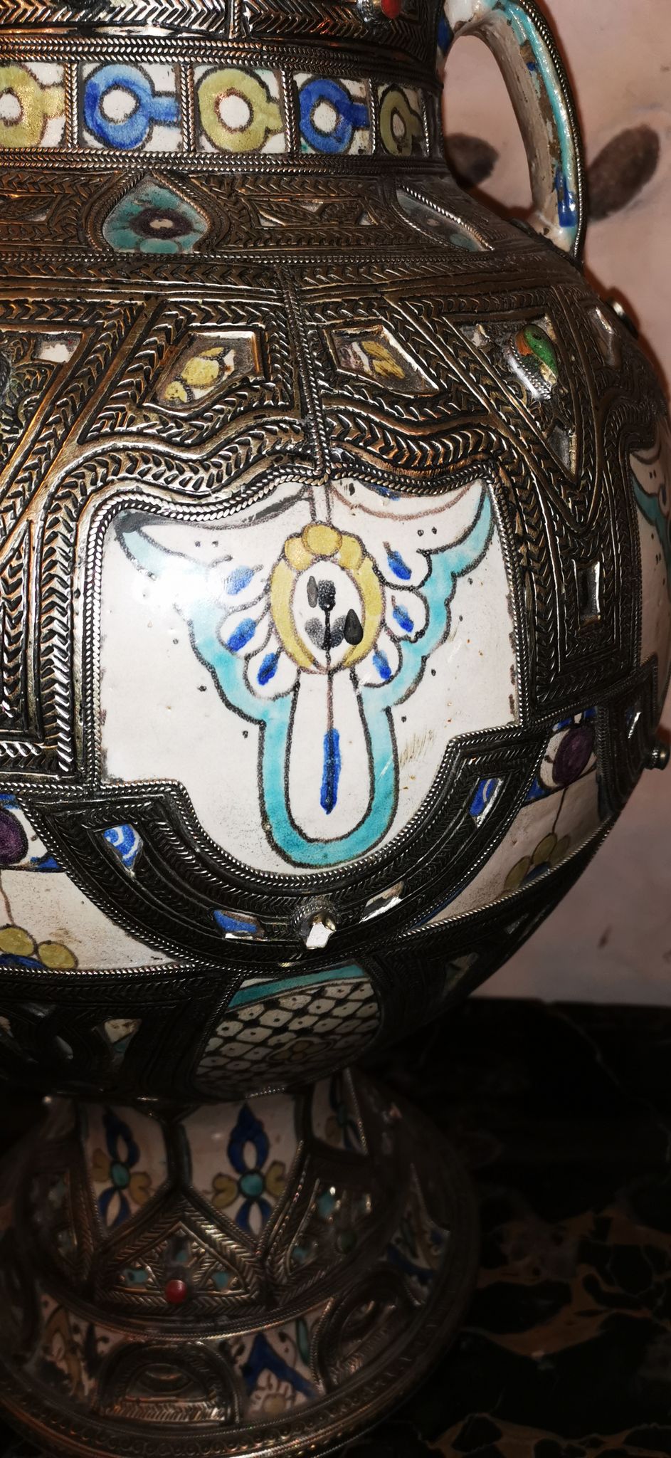 Vase potiche  en ceramique et argent orientaliste Maroc