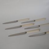 set of 6 small white bakelite knives 1960