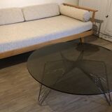 Vintage 1970's coffee table in chrome steel wire and smoked glass