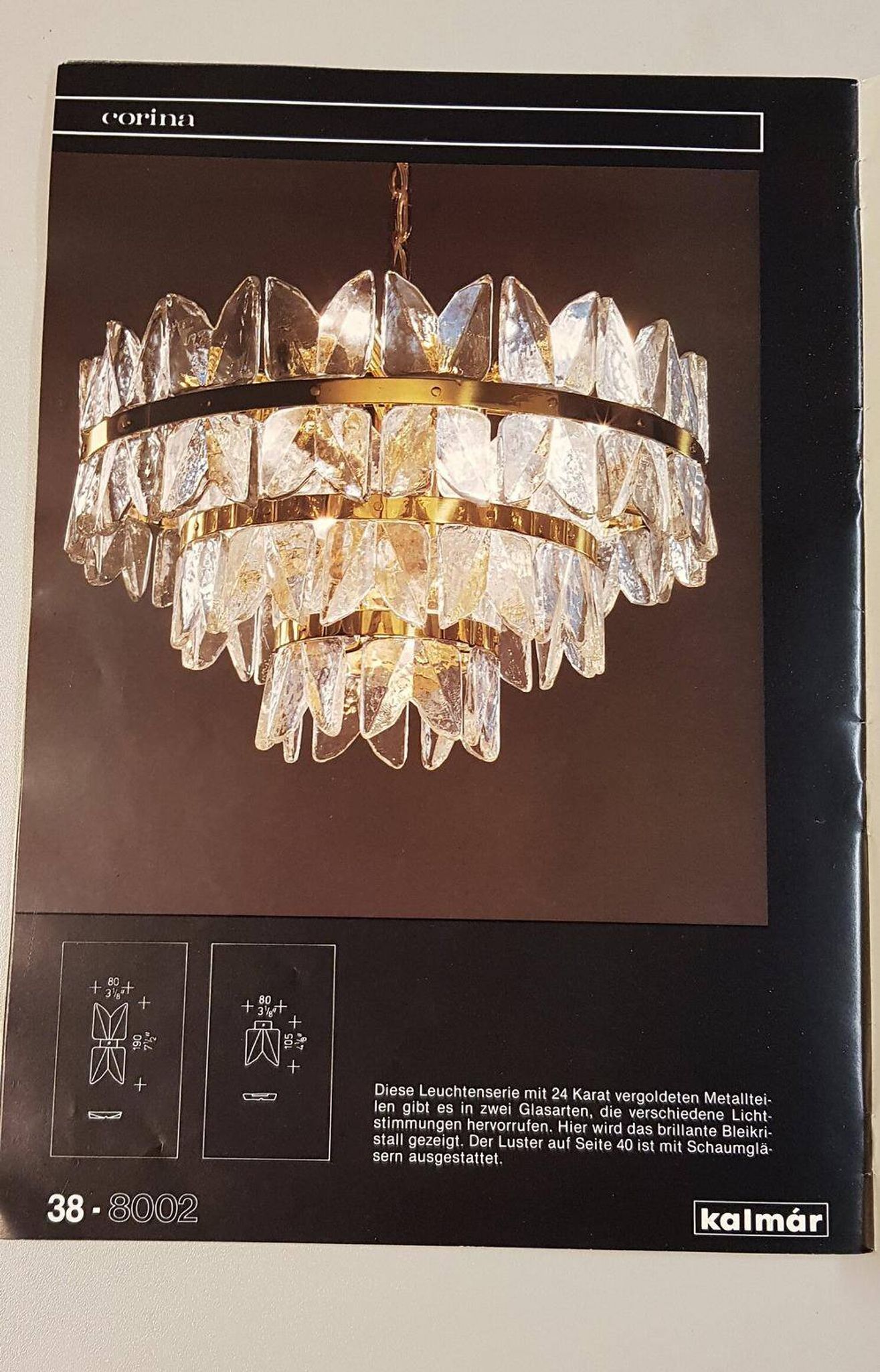 Chandelier Kalmar 'Corina', gilded brass and glass, Austria, 1970.