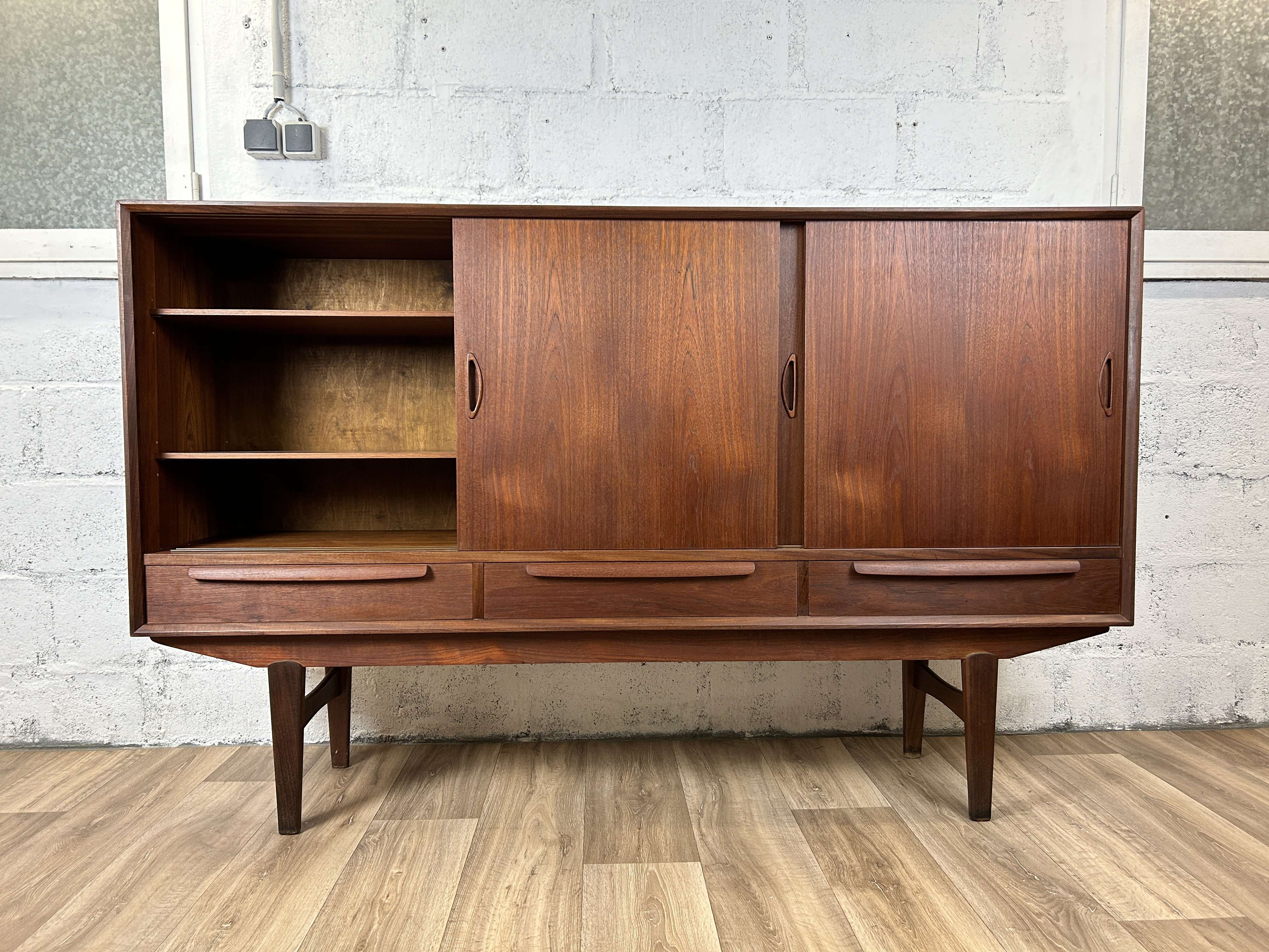 Vintage Scandinavian "highboard" sideboard in teak, 60s