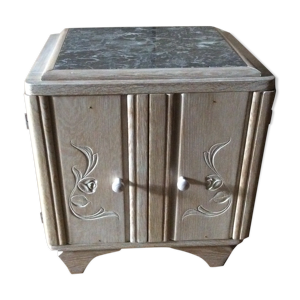 Table de chevet en chêne dessus marbre cerusé blanc