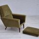 Fauteuil danois à dossier haut de georg thams, revêtement original, velours vert, bois de teck.