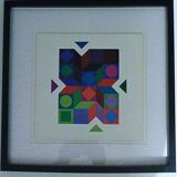 Tableau Vintage Art Optique - Victor Vasarely - Frame 40x40cm