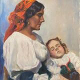 HST Beautiful maternity with sleeping child signed G. Gloria early XX °