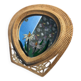 Old vintage wicker rattan mirror