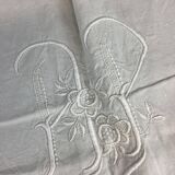 Old linen sheet with monogram embroidery