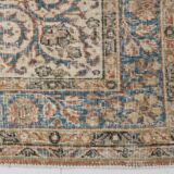 Tapis Persan Ancien – Fait Main Vintage à Médaillon, Tons Bleu et Brique