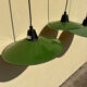 Ceiling light pendant lampshade enamelled green and white metal