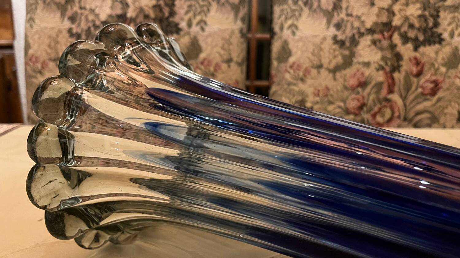 Large vintage blue glass vase