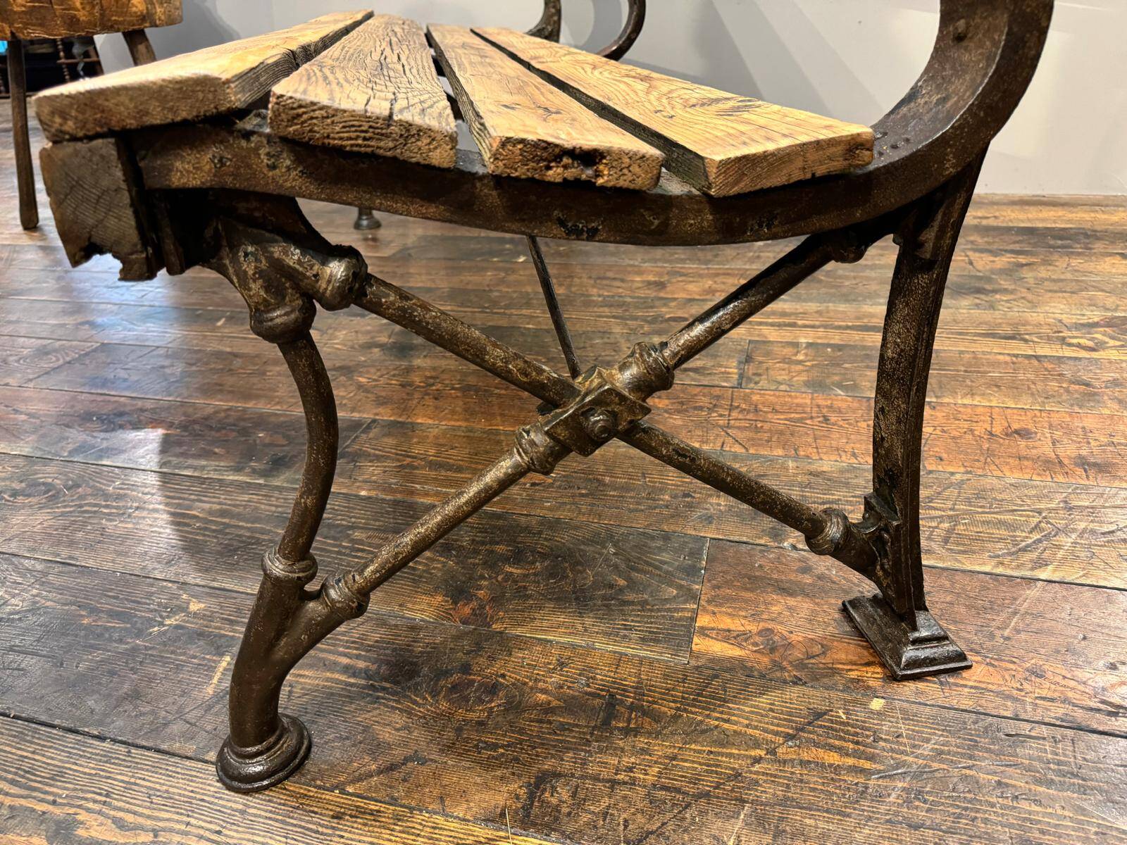 Industrial style metal and wood bench