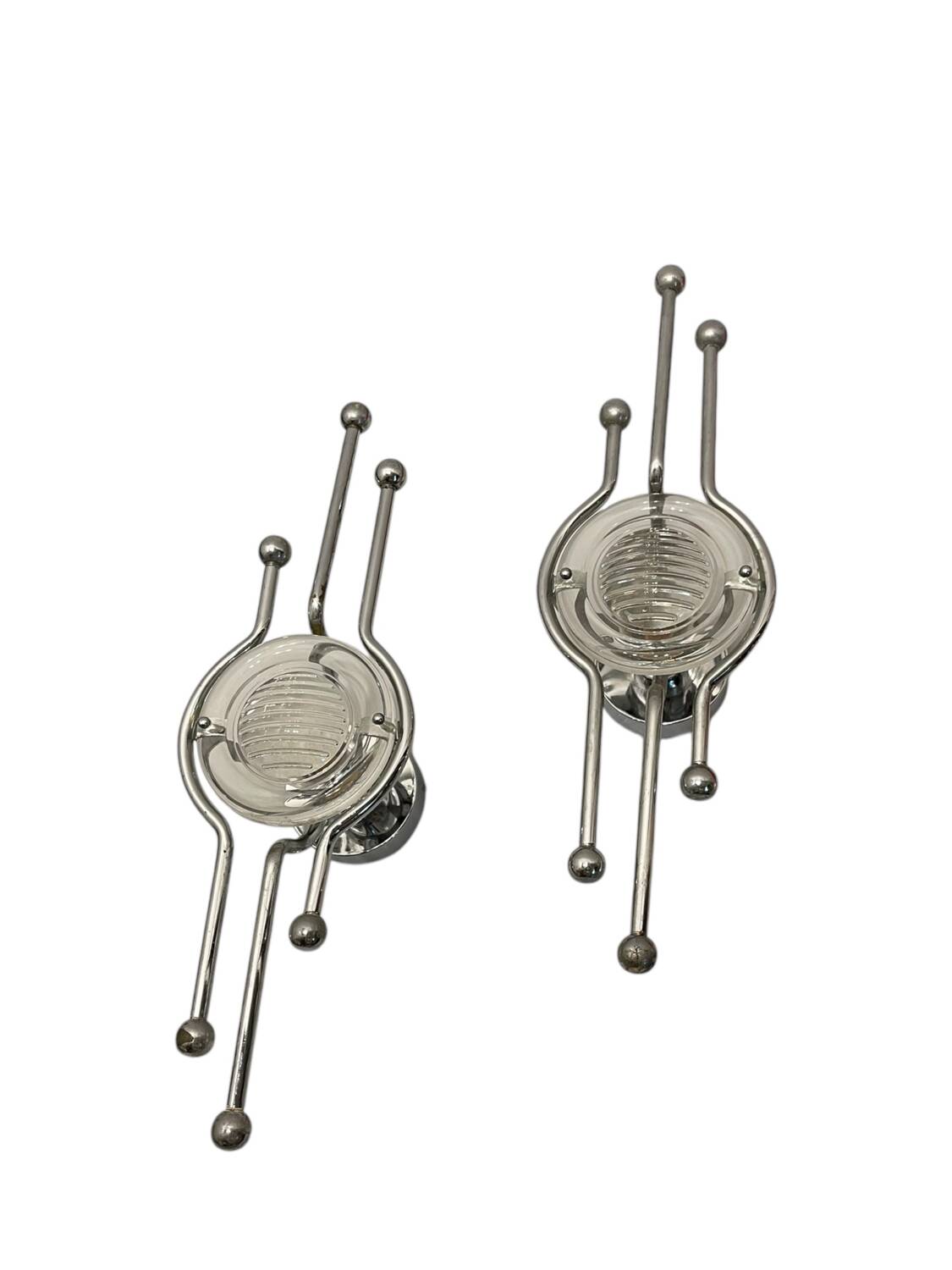 Steel Italian Sconces Sculptural Form Glass Lens 1970 Stilkronen