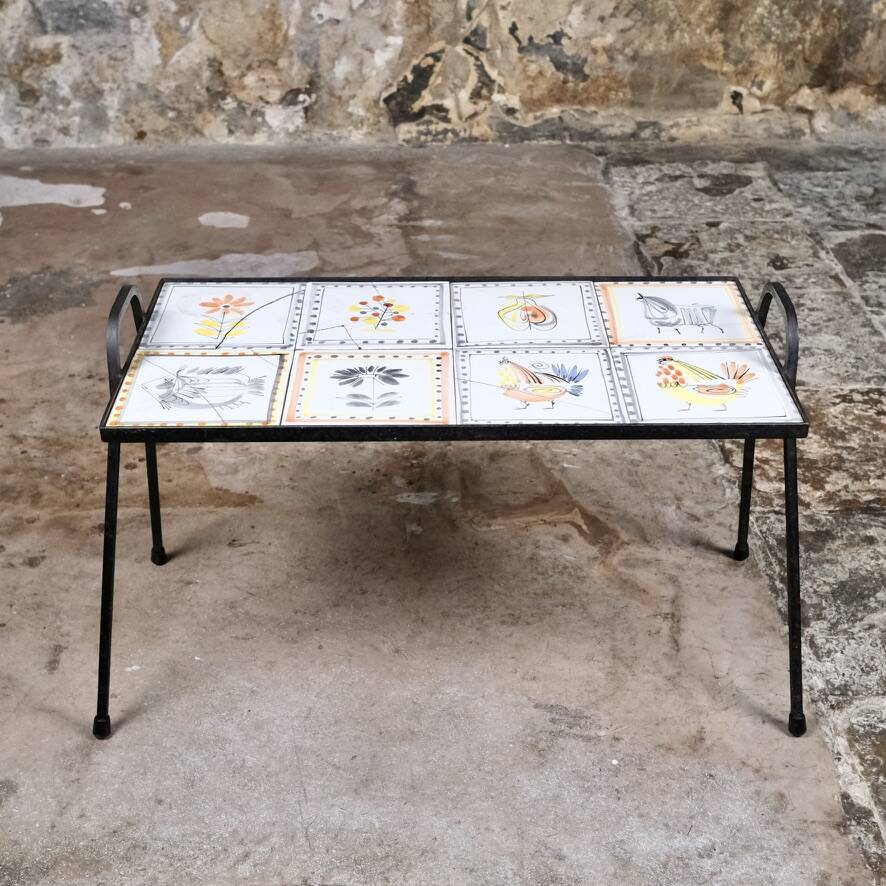Wrought iron and ceramic side table by Roger Capron, France, 1950s