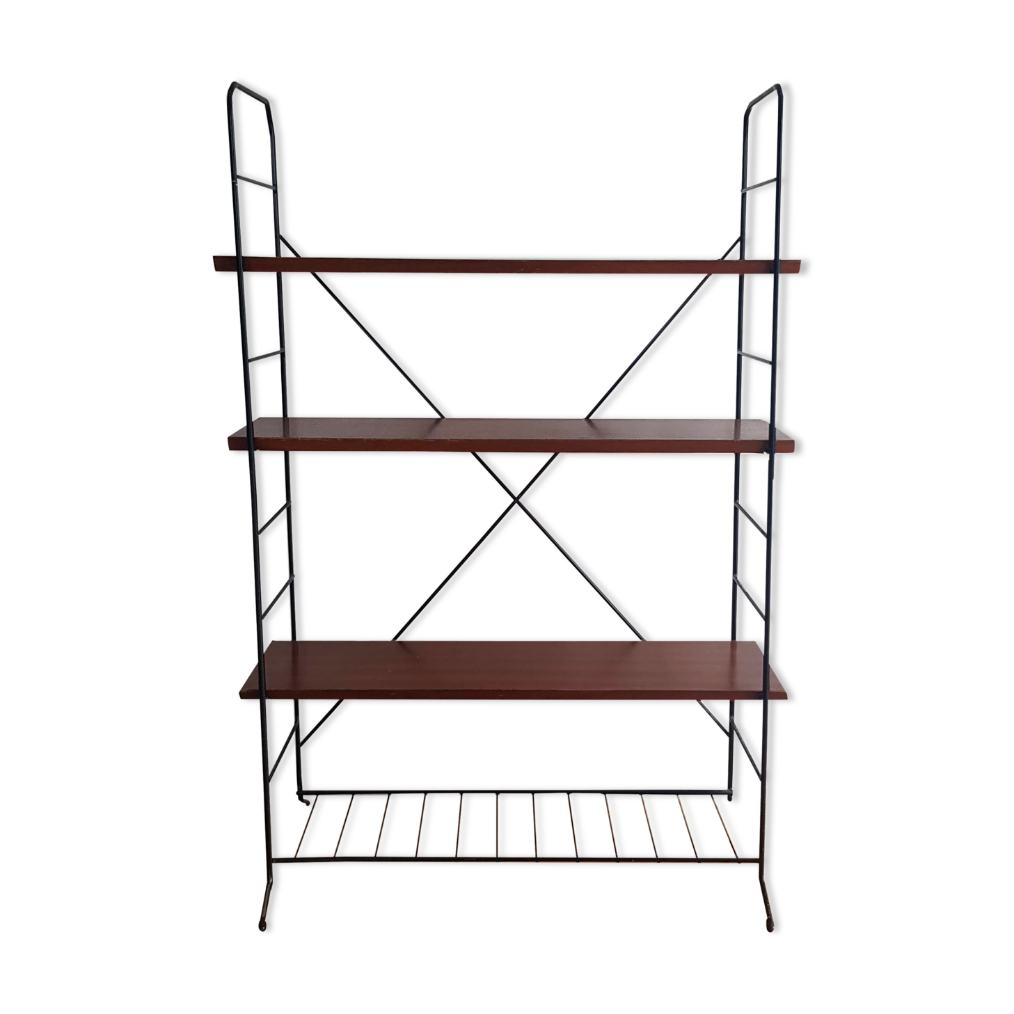 Etagère modulable sur pieds string métal et bois