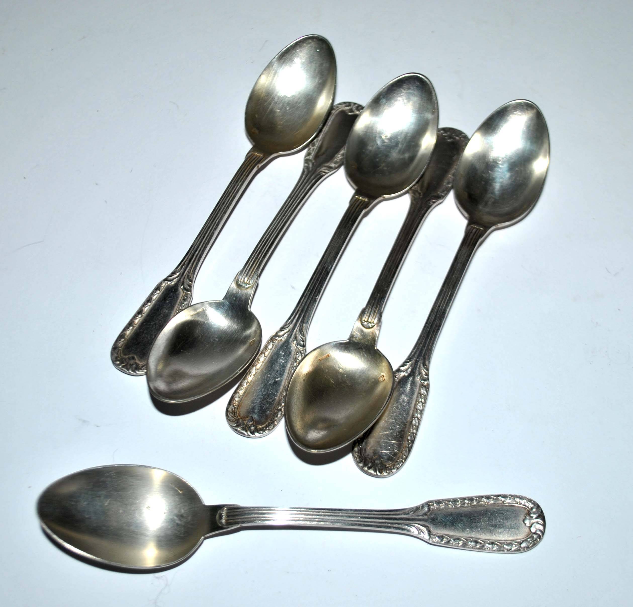 Set of 6 silver-plated coffee spoons Goldsmith Boulenger tulip frieze decoration 14cm