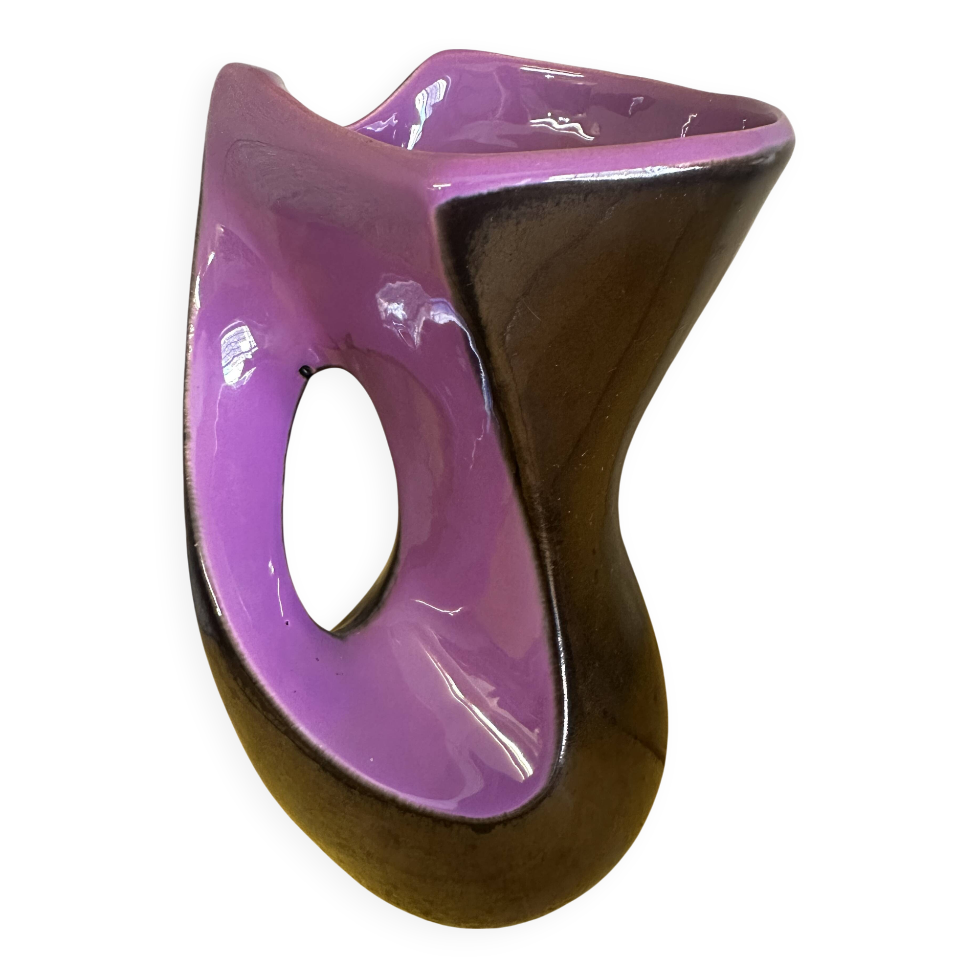 Free-form vase in iridescent black and mauve ceramic, Germany 1960
