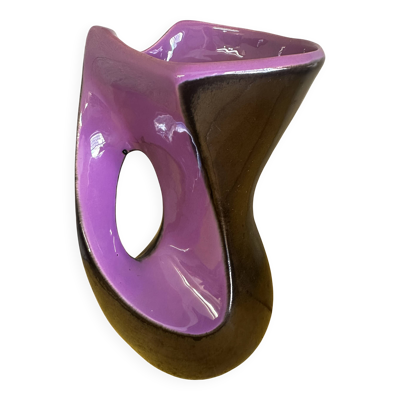 Vase forme libre en céramique irisée noire et mauve, Allemagne 1960