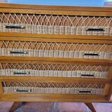 Commode en bois et rotin des années 70